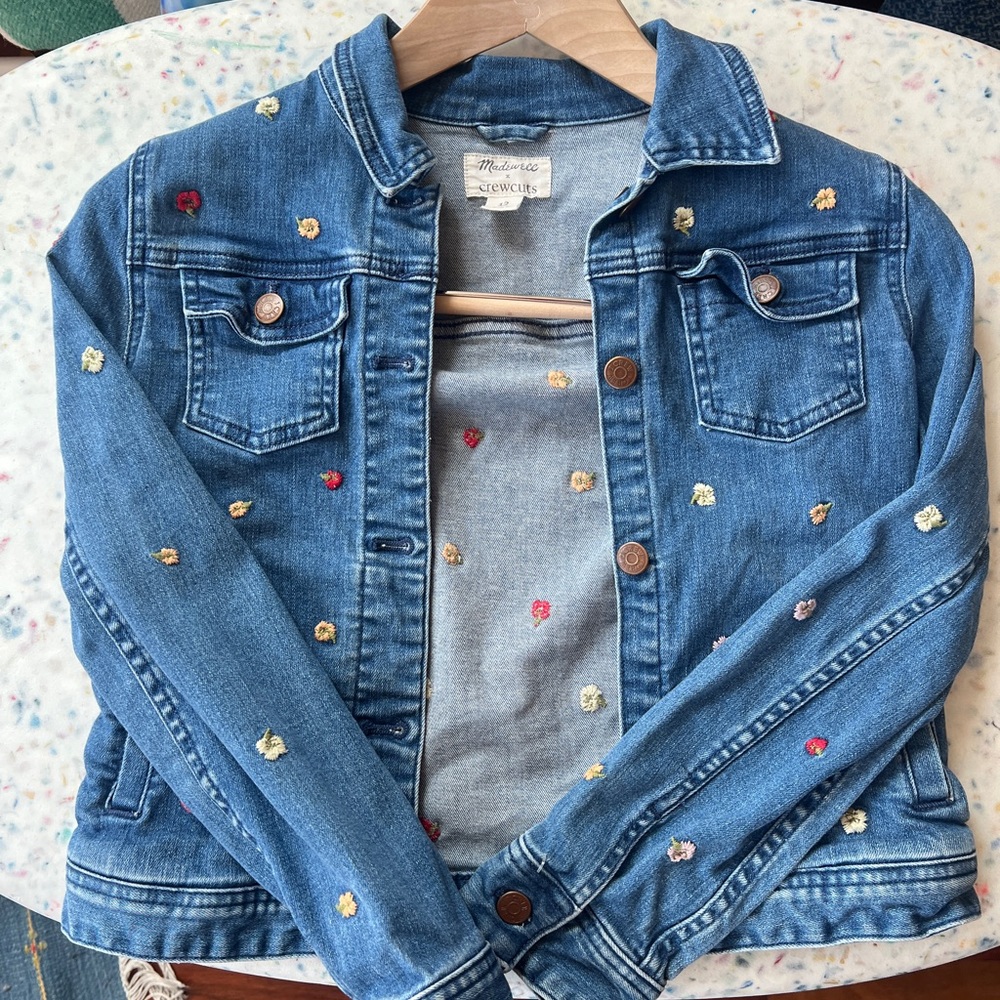 Madewell x Crewcuts JCrew Floral Embroidered denim Jean jacket size 12